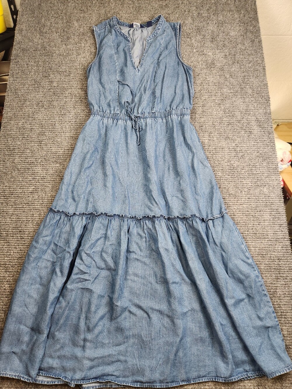 Lands' End Ladies' Lyocell Tiered Midi Dress Blue Size XS Elastic Waist Cottage